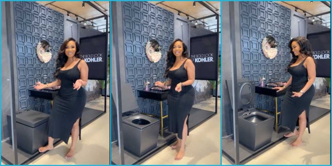 Serwa Amihere showing the Numi toilet Serwa Amihere showing the Numi toilet