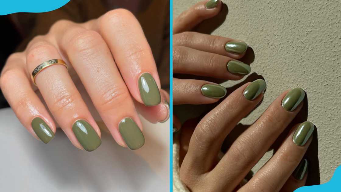 Shinny and glazed olive nails Shinny and glazed olive nails