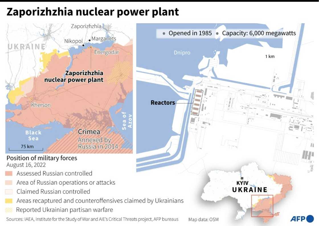 A map showing the Zaporizhzhia nuclear power plant in Ukraine A map showing the Zaporizhzhia nuclear power plant in Ukraine