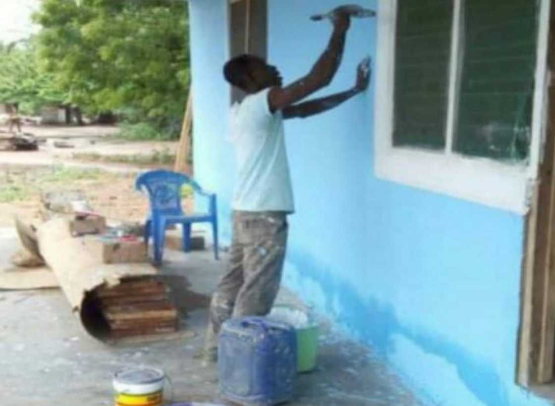 Man working on the Agyata CHPS Zone. Man working on the Agyata CHPS Zone.