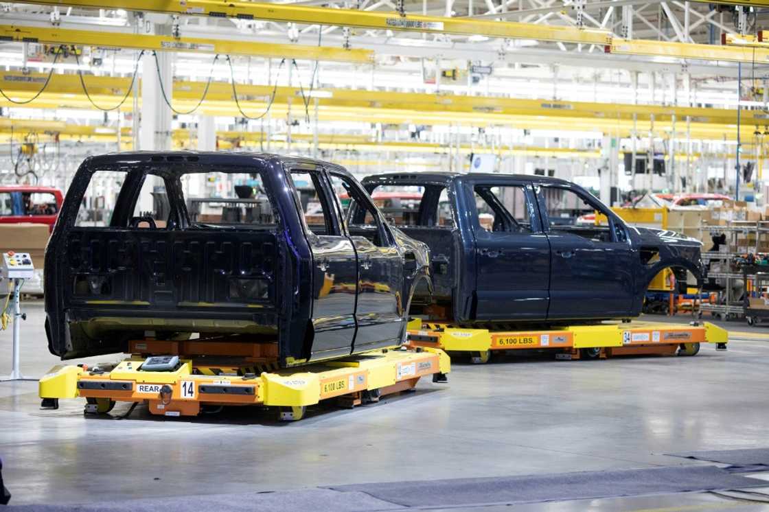 Ford's quarterly sales included its first deliveries of the F-150 Lightning electric pickup trucks Ford's quarterly sales included its first deliveries of the F-150 Lightning electric pickup trucks