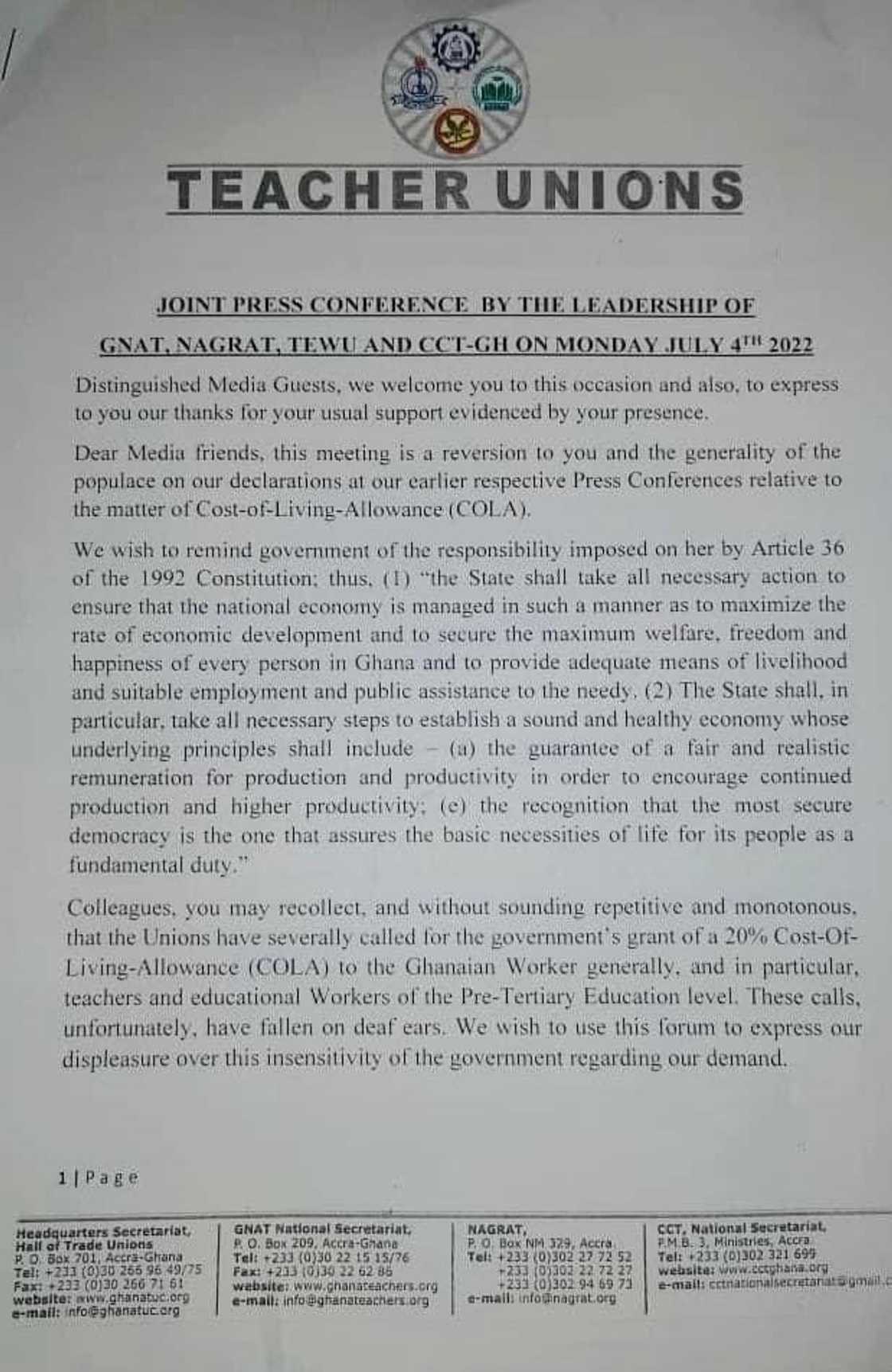 Teachers' declare nationwide strike over COLA Teachers' declare nationwide strike over COLA