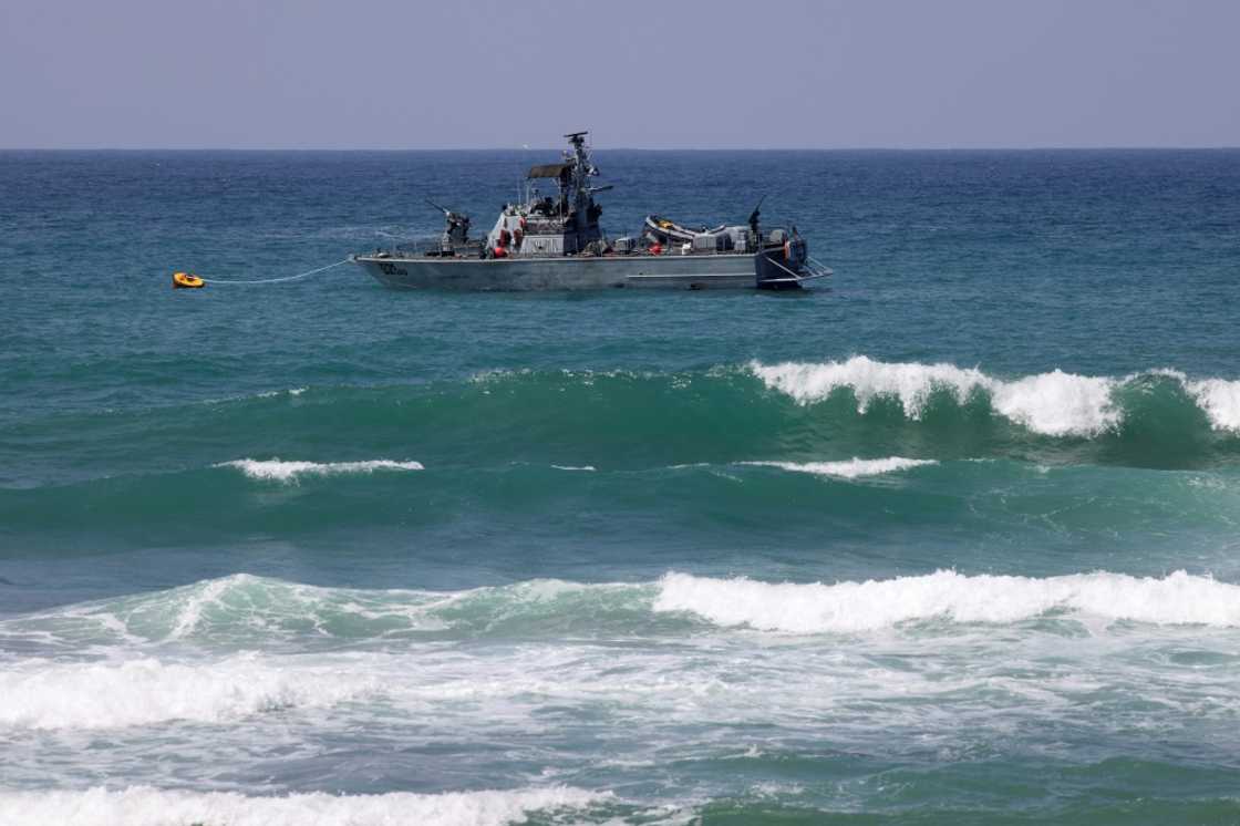 An Israeli navy vessel patrols Mediterranean waters near the border