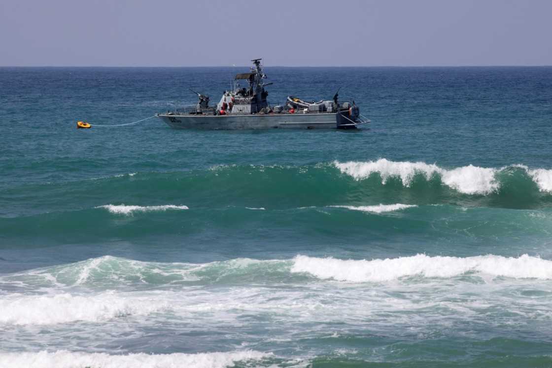 An Israeli navy vessel patrols Mediterranean waters near the border An Israeli navy vessel patrols Mediterranean waters near the border