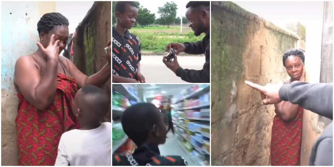 Nigerian woman shed tears as men her young son work for surprise her with glasses and foodstuff in video Nigerian woman shed tears as men her young son work for surprise her with glasses and foodstuff in video