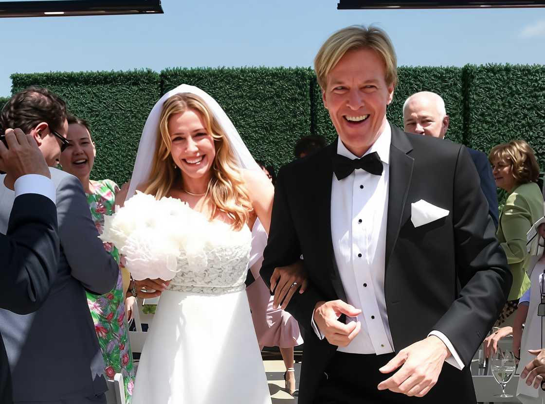 Michelle Wolf and her husband, Jack Wagner, during their wedding ceremony.