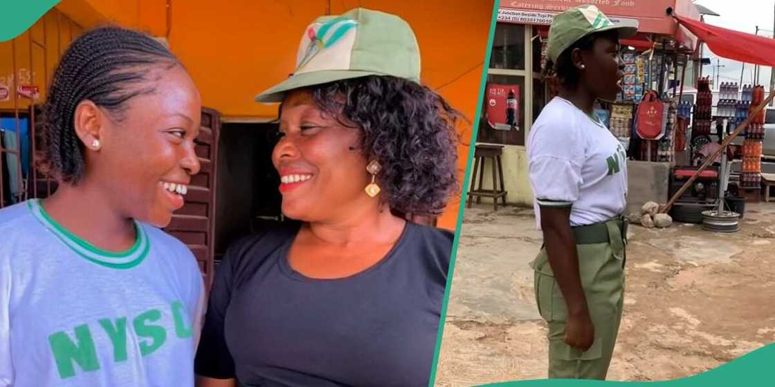 Nigerian lady salutes corper in NYSC uniform