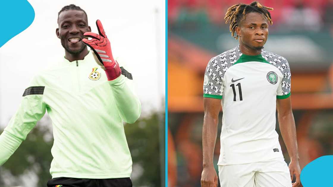 Benjamin Asare, Samuel Chukwueze, GTech Community Stadium, Brentford, Nigeria, Ghana, Super Eagles, Black Stars, Unity Cup. Benjamin Asare, Samuel Chukwueze, GTech Community Stadium, Brentford, Nigeria, Ghana, Super Eagles, Black Stars, Unity Cup.