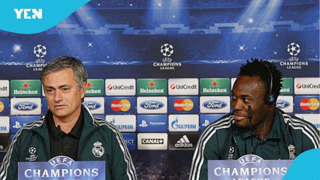 Michael Essien and Jose Mourinho at a press conference. Michael Essien and Jose Mourinho at a press conference.