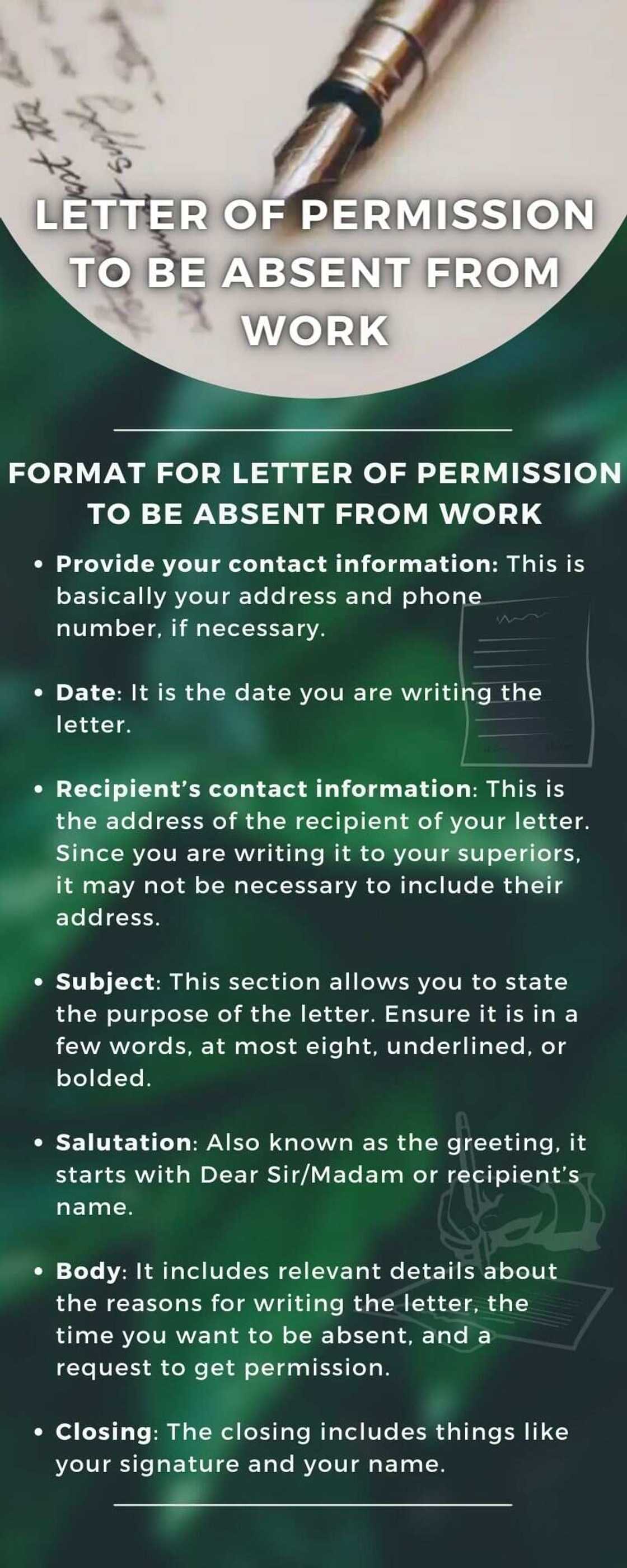 Letter of permission to be absent from work Letter of permission to be absent from work