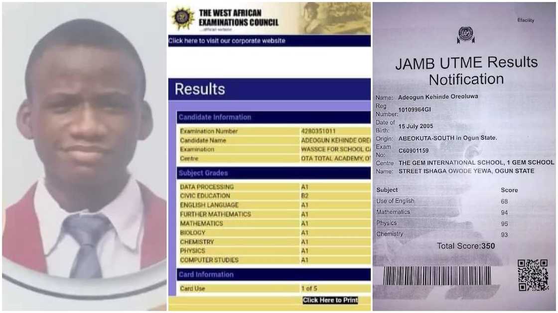 Nigerian kid scores 9 A1's in WAEC, gets 350 in JAMB Nigerian kid scores 9 A1's in WAEC, gets 350 in JAMB