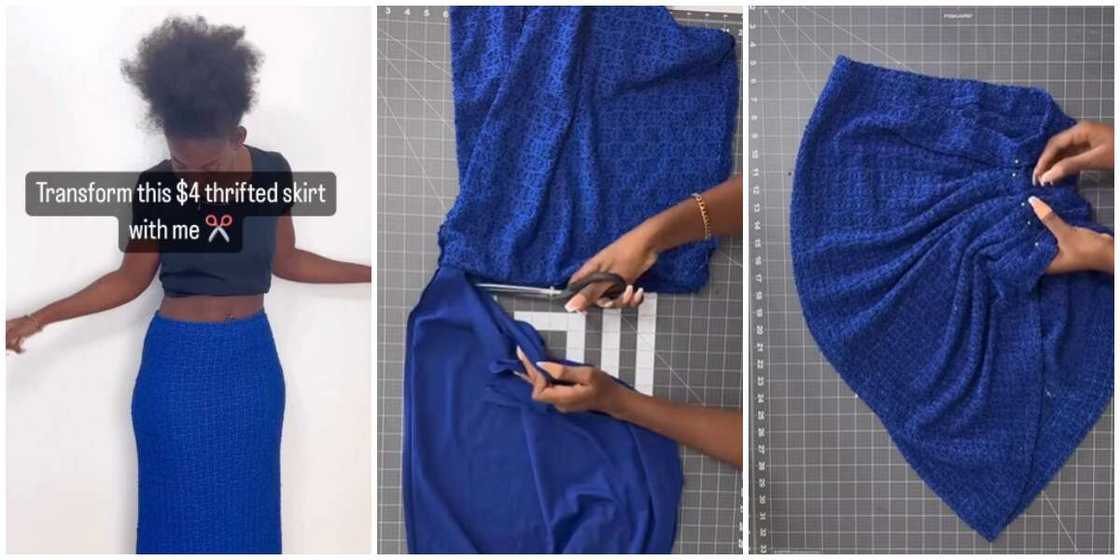 Lady transforms skirt to two-piece