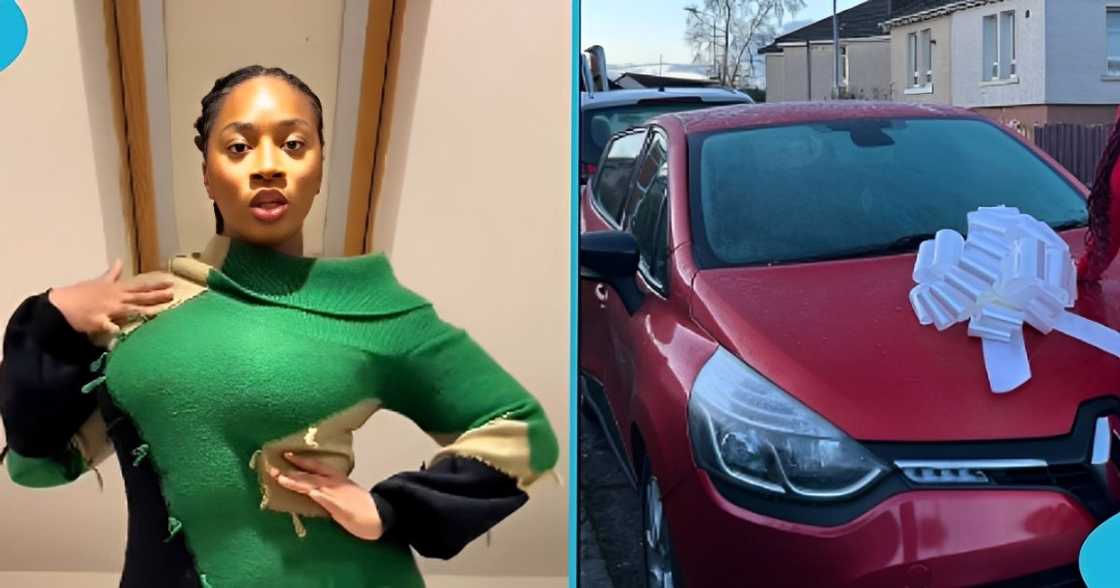 Ghanaian lady, celebrates, social media, buys her first car, Renault Clio Ghanaian lady, celebrates, social media, buys her first car, Renault Clio