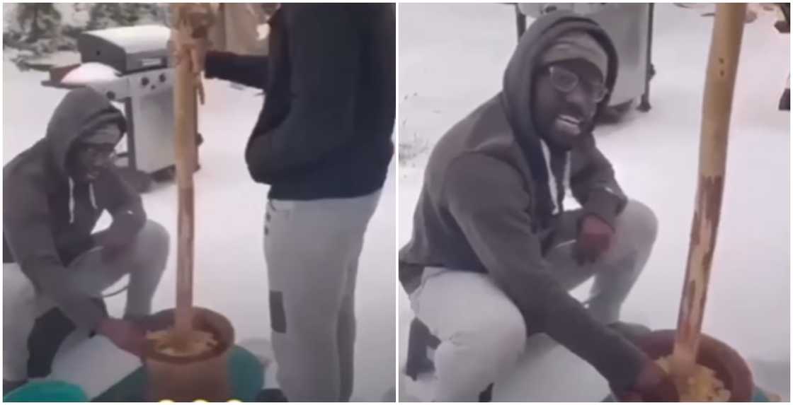 Ghanaians Abroad Pounding Fufu in Snow