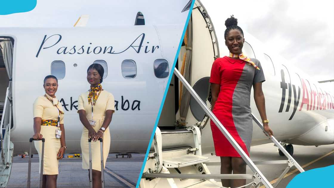 Air hostesses from Passion Air (L) and one from Africa World Airlines (R). Air hostesses from Passion Air (L) and one from Africa World Airlines (R).