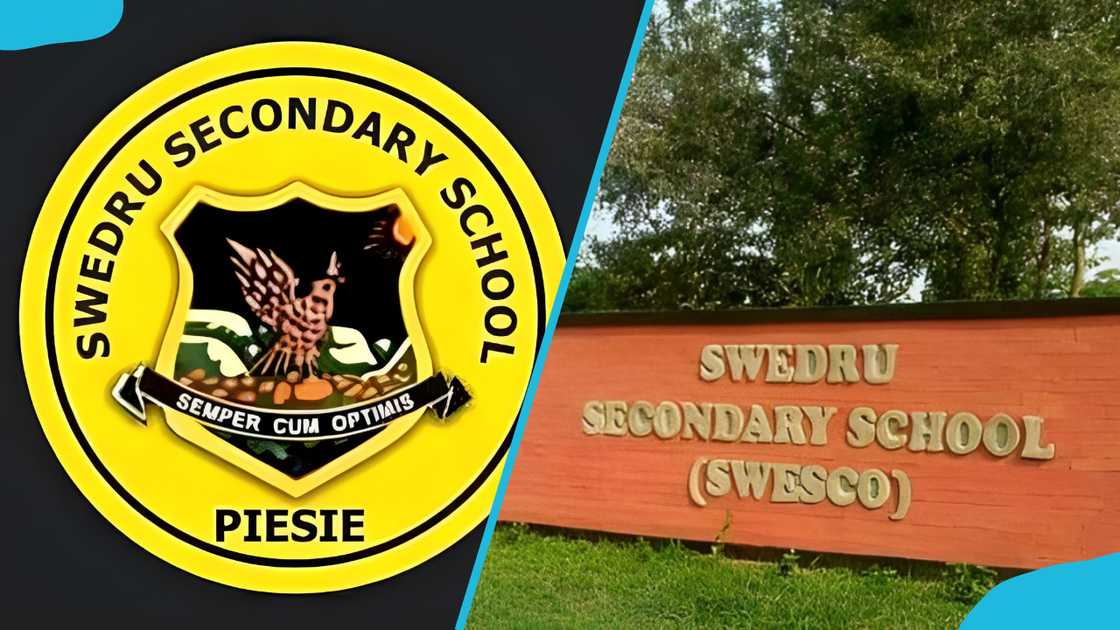 Swedru Senior High School (SWESCO) logo (L). The school wall bearing the name of Swedru Senior High School (R). Swedru Senior High School (SWESCO) logo (L). The school wall bearing the name of Swedru Senior High School (R).