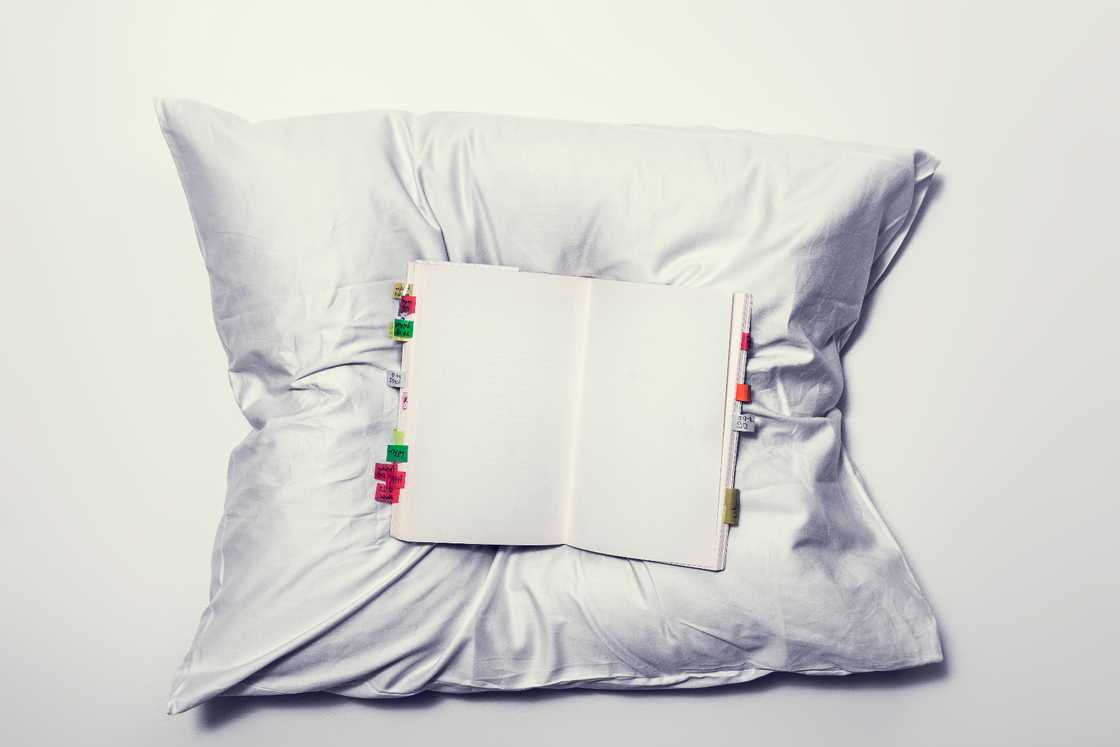 An opened book on a pillowcase