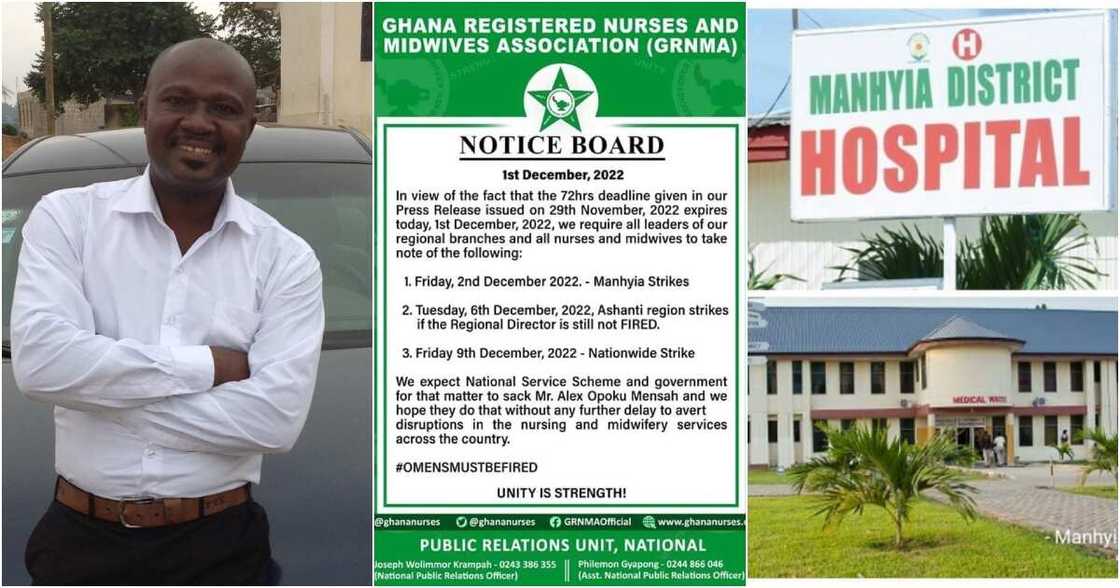 The Ghana Registered Nurses and Midwives Association wants Opoku-Mensah sacked. The Ghana Registered Nurses and Midwives Association wants Opoku-Mensah sacked.