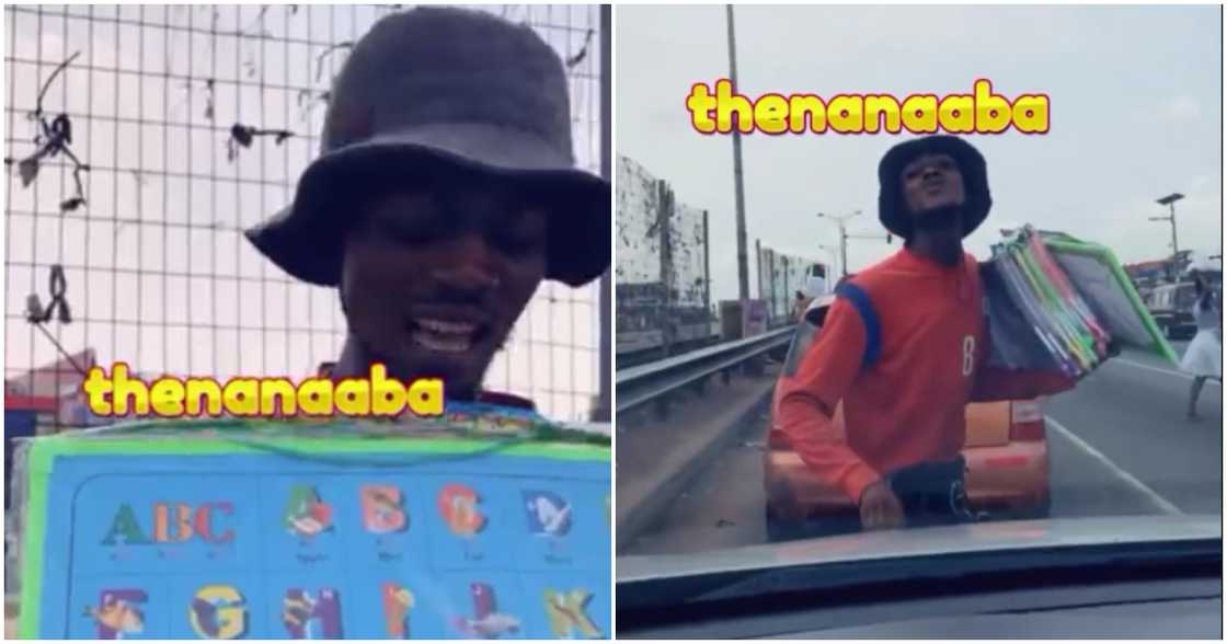 Photo of street hawker when he was having fun with Nana Aba Anamoah