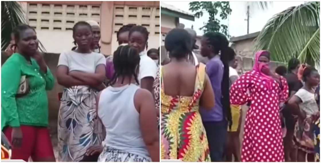 Crowd gather at deceased's home Crowd gather at deceased's home