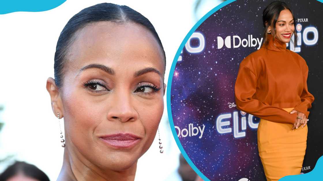 Saldana attends the red carpet at the Cannes Film Festival France (L). She is at the "Elio" Premiere held in Los Angeles (R). Saldana attends the red carpet at the Cannes Film Festival France (L). She is at the "Elio" Premiere held in Los Angeles (R).