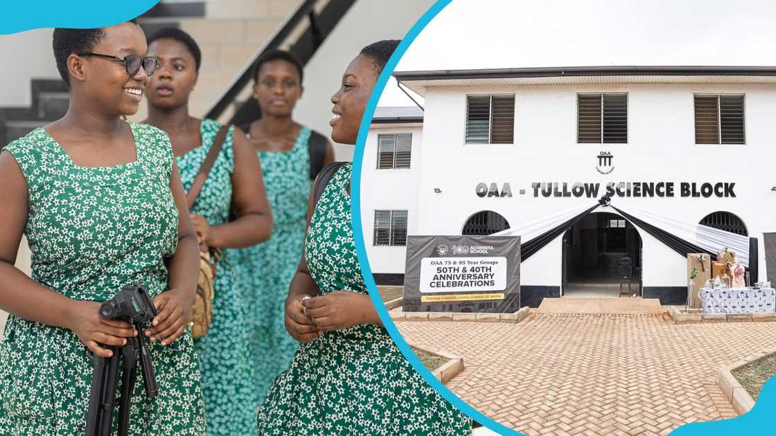 Achimota School girls and the Science block Achimota School girls and the Science block