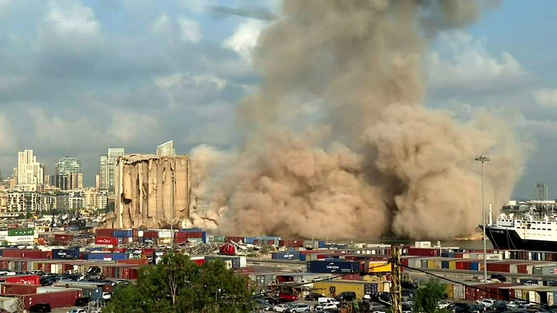 It was the third time in a month that damaged silos had toppled at the port. Families of those killed in 2020 had wanted them preserved as a memorial It was the third time in a month that damaged silos had toppled at the port. Families of those killed in 2020 had wanted them preserved as a memorial