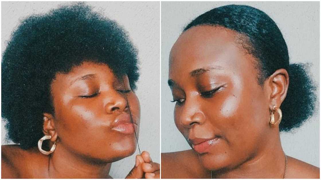 Nigerian lady showcases her natural hair without attachments, photos go viral Nigerian lady showcases her natural hair without attachments, photos go viral