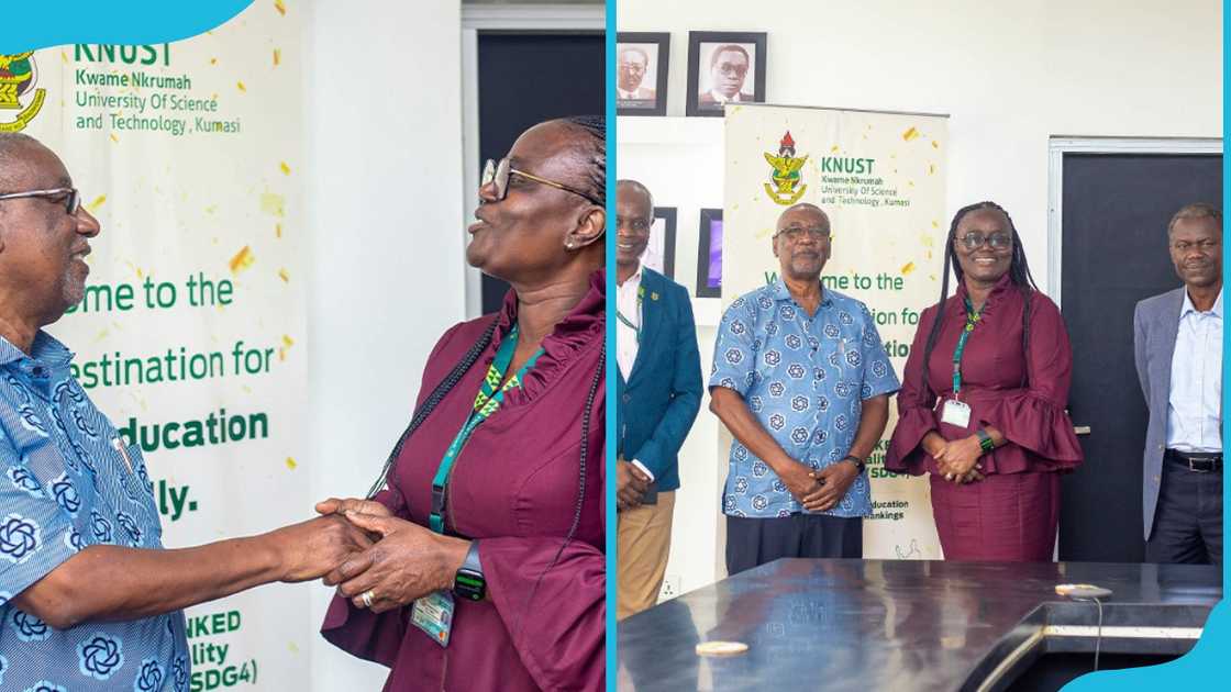 KNUST professors congratulating post graduating students KNUST professors congratulating post graduating students
