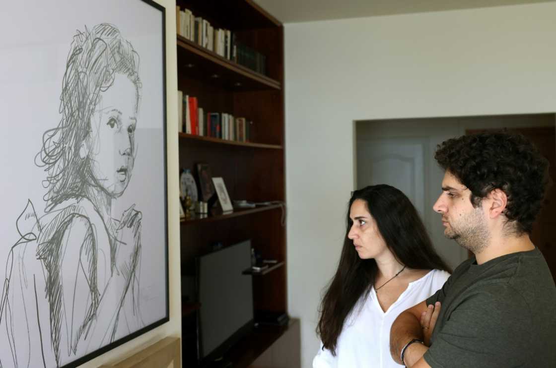 Bereaved parents Paul and Tracy Naggear look at a drawing of their late daughter Alexandra, who was killed in the Beirut port blast of August 2020 Bereaved parents Paul and Tracy Naggear look at a drawing of their late daughter Alexandra, who was killed in the Beirut port blast of August 2020