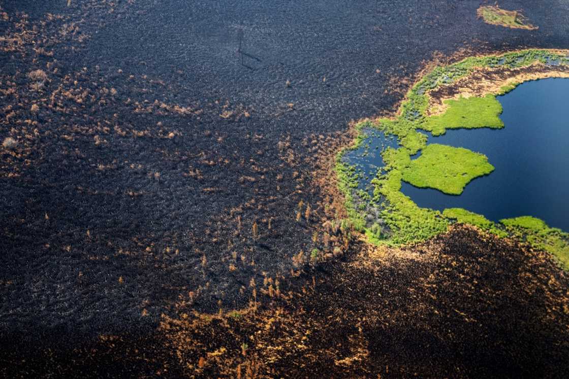 An aerial view of land charred by fire west of the Russian city of Yakutsk in Siberia in July 2021