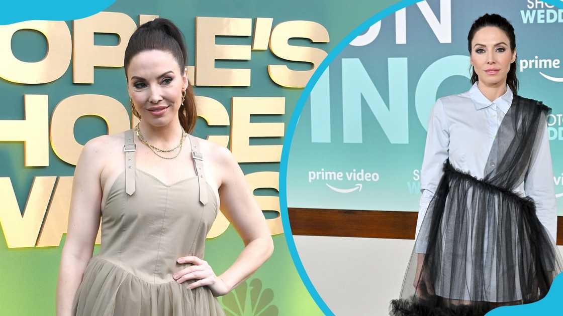 Whitney Cummings arrives at the 2024 People's Choice Awards (L); she attends the Los Angeles Premiere of Prime Video's "Shotgun Wedding" (R).