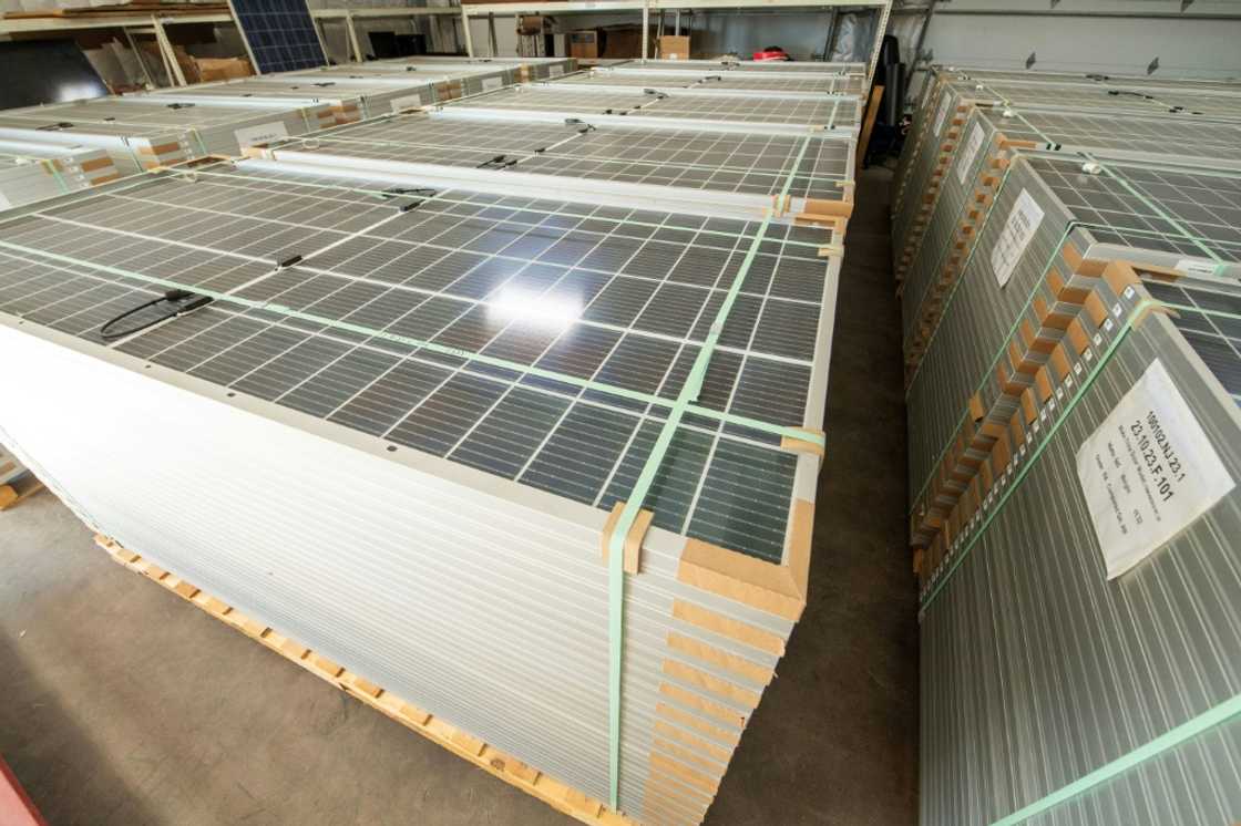 Recycled solar panels are ready to be shipped at the We Recycle Solar plant in Yuma, Arizona on December 6, 2023 Recycled solar panels are ready to be shipped at the We Recycle Solar plant in Yuma, Arizona on December 6, 2023