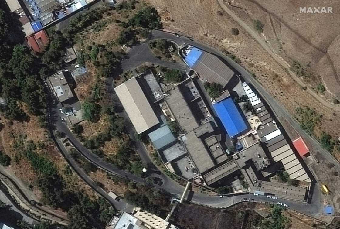 This handout satellite image released by Maxar Technologies on October 17, 2022 shows Iran's Evin prison complex