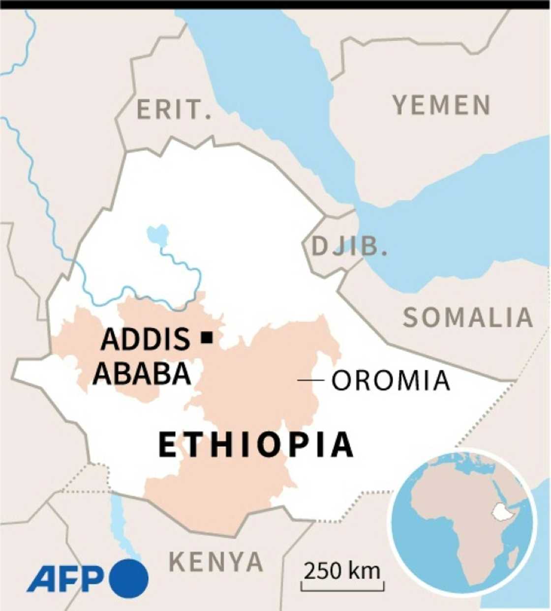 Map of Ethiopia showing Oromia region