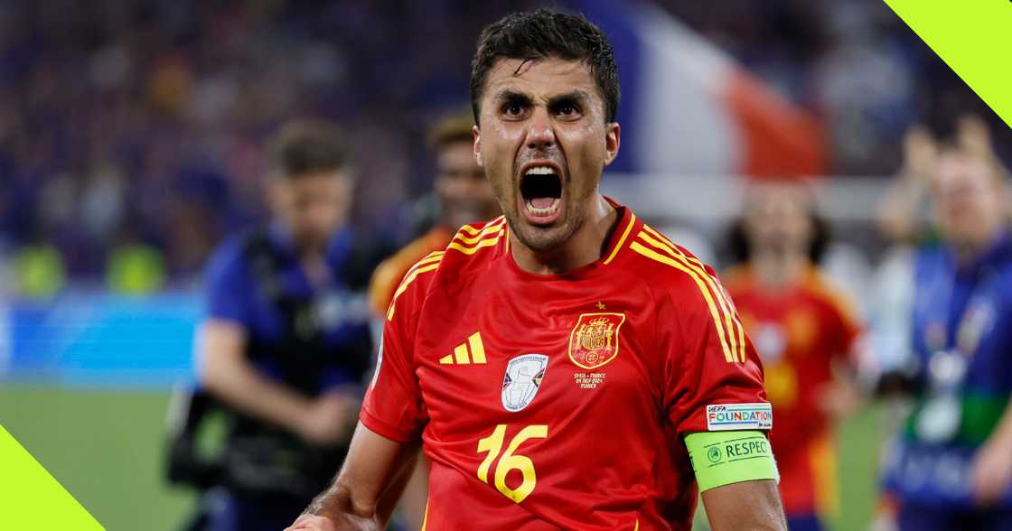 Rodrigo Hernandez celebrates Spain's win Rodrigo Hernandez celebrates Spain's win
