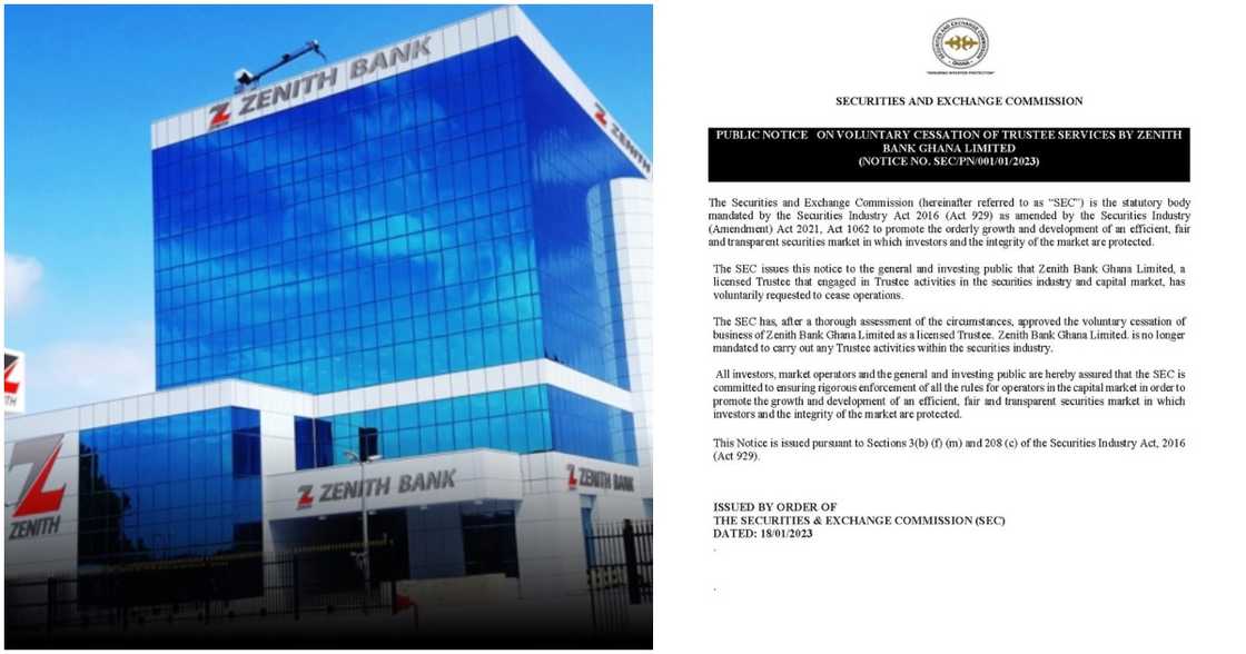 Zenith Bank Ghana says it's stopped operations in the securities industry and capital market Zenith Bank Ghana says it's stopped operations in the securities industry and capital market