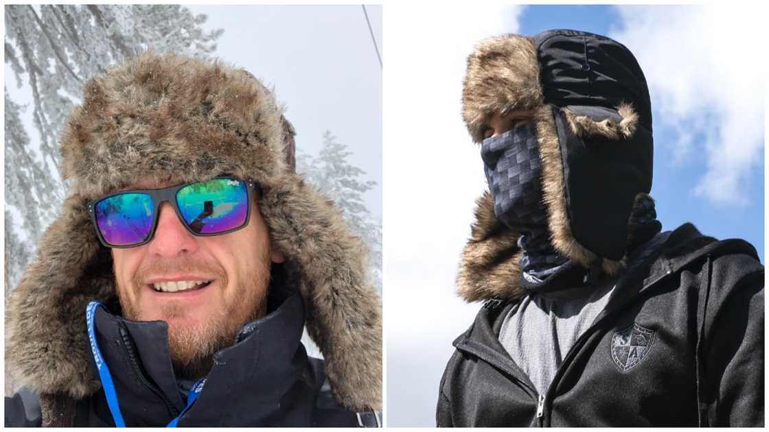 Men in trapper hats during winter Men in trapper hats during winter