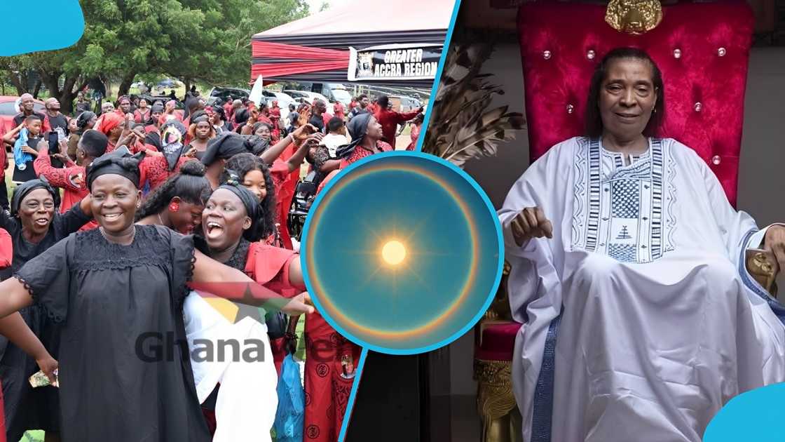 Residents hail Kantanka after a rainbow appears over Gomoa Mpota after the funeral. Residents hail Kantanka after a rainbow appears over Gomoa Mpota after the funeral.