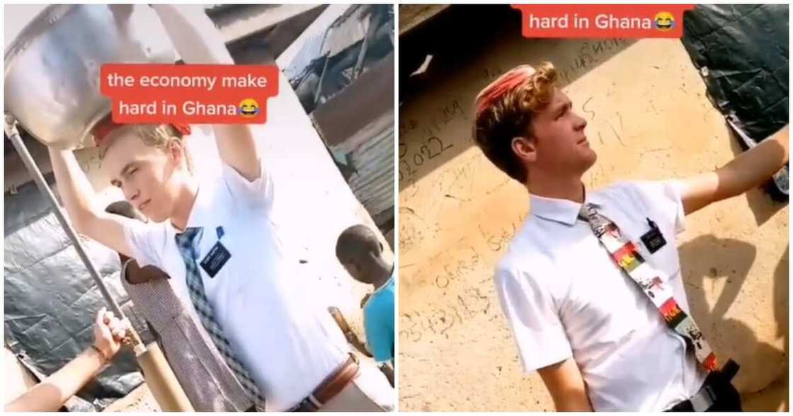 Two foreign nationals fetching water with a shirt and tie Two foreign nationals fetching water with a shirt and tie