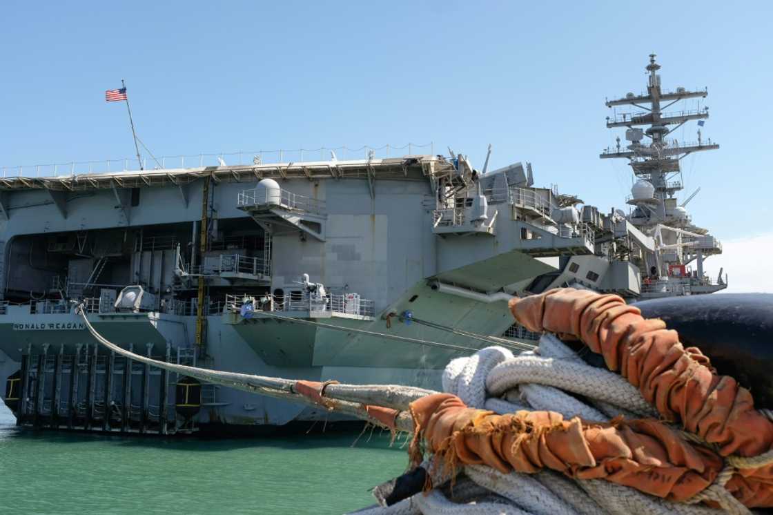 The US Navy's USS Ronald Reagan docked Friday in the southern port city of Busan, part of a push by Seoul and Washington to have more US strategic assets in the region The US Navy's USS Ronald Reagan docked Friday in the southern port city of Busan, part of a push by Seoul and Washington to have more US strategic assets in the region