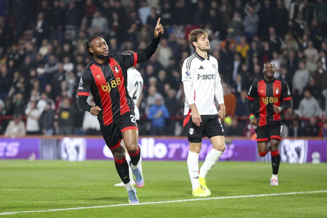 Antoine Semenyo of Bournemouth celebrates after he scores a goal to make it 1-0 during the Premier League match between AFC Bournemouth and Fulham FC at Vitality Stadium on April 14, 2025 in Bournemouth, England Antoine Semenyo of Bournemouth celebrates after he scores a goal to make it 1-0 during the Premier League match between AFC Bournemouth and Fulham FC at Vitality Stadium on April 14, 2025 in Bournemouth, England