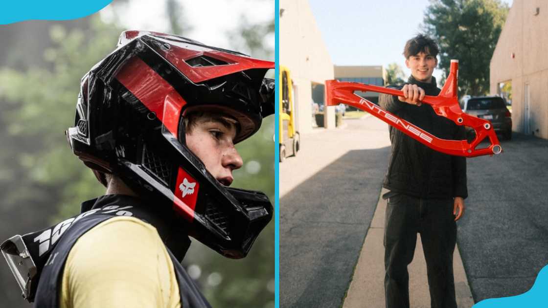 Oscar Griffiths in a helmet and posing for a picture