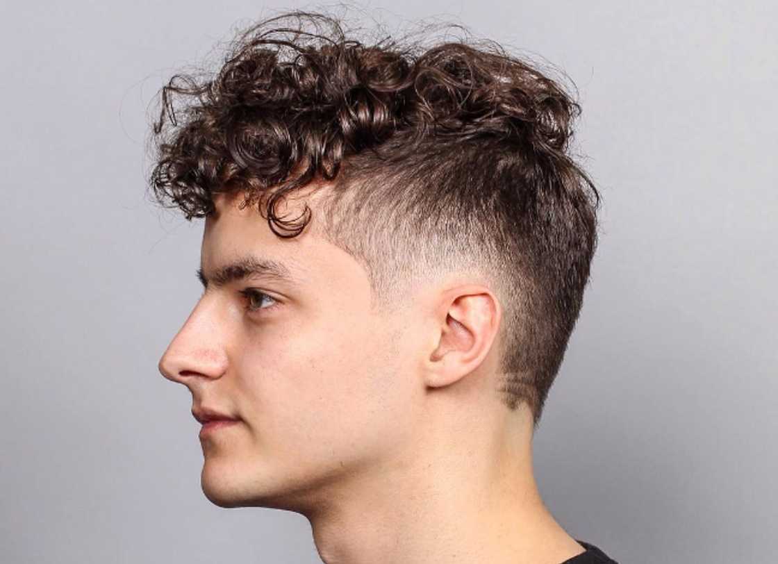 Brown fade with curls Brown fade with curls