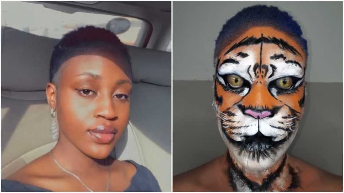 Nigerian lady paints her face to look like a tiger, photo goes viral Nigerian lady paints her face to look like a tiger, photo goes viral
