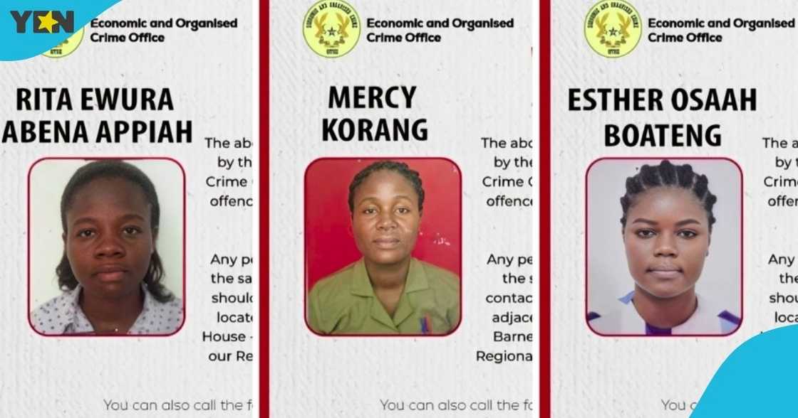 The EOCO, declares three women wanted Rita Ewura Abena Appiah, Mercy Korang,Esther Osaah Boateng, causing financial loss to the state. The EOCO, declares three women wanted Rita Ewura Abena Appiah, Mercy Korang,Esther Osaah Boateng, causing financial loss to the state.