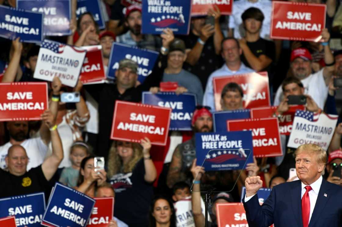 Donald Trump arrives to speak during a campaign rally in Wilkes-Barre, Pennsylvania, on September 3, 2022