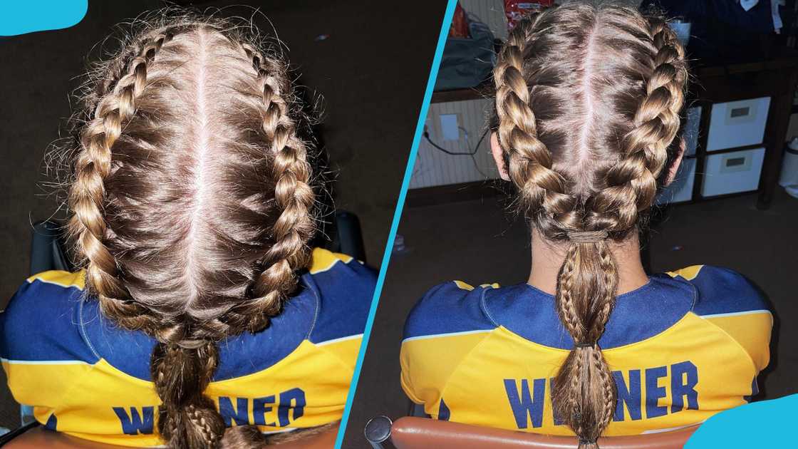 One ponytail Double French braids One ponytail Double French braids