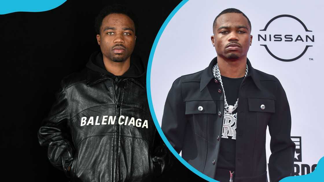 Roddy Ricch at the Balenciaga FW 22 show and 2021 BET Awards.