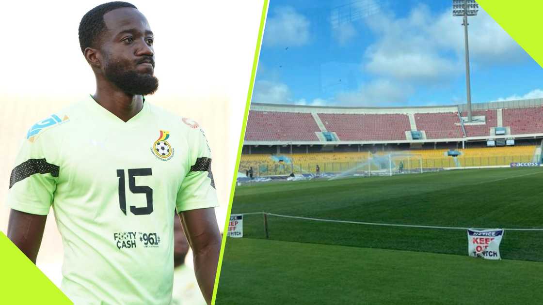 Elisha Owusu is delighted with the quality of the Accra Sports Stadium pitch ahead of the AFCONQ game against Sudan. Elisha Owusu is delighted with the quality of the Accra Sports Stadium pitch ahead of the AFCONQ game against Sudan.